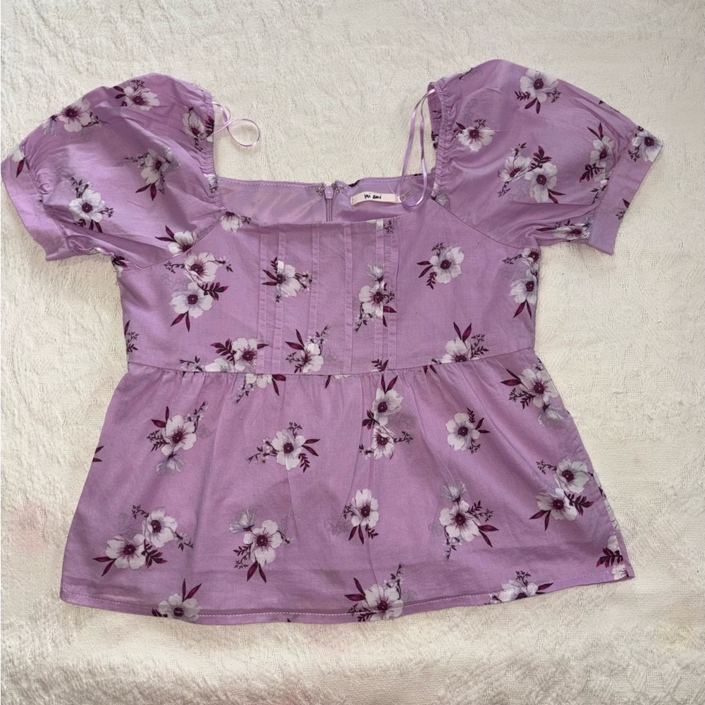 miami Lavender Floral Square-Neck Peplum Blouse